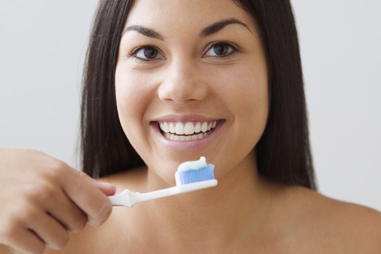 Brushing her teeth